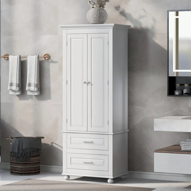Meuble de rangement haut gris/blanc avec 2 tiroirs et une étagère réglable