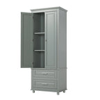 Meuble de rangement haut gris/blanc avec 2 tiroirs et une étagère réglable