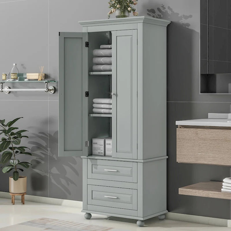 Meuble de rangement haut gris/blanc avec 2 tiroirs et une étagère réglable