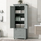 Meuble de rangement haut gris/blanc avec 2 tiroirs et une étagère réglable