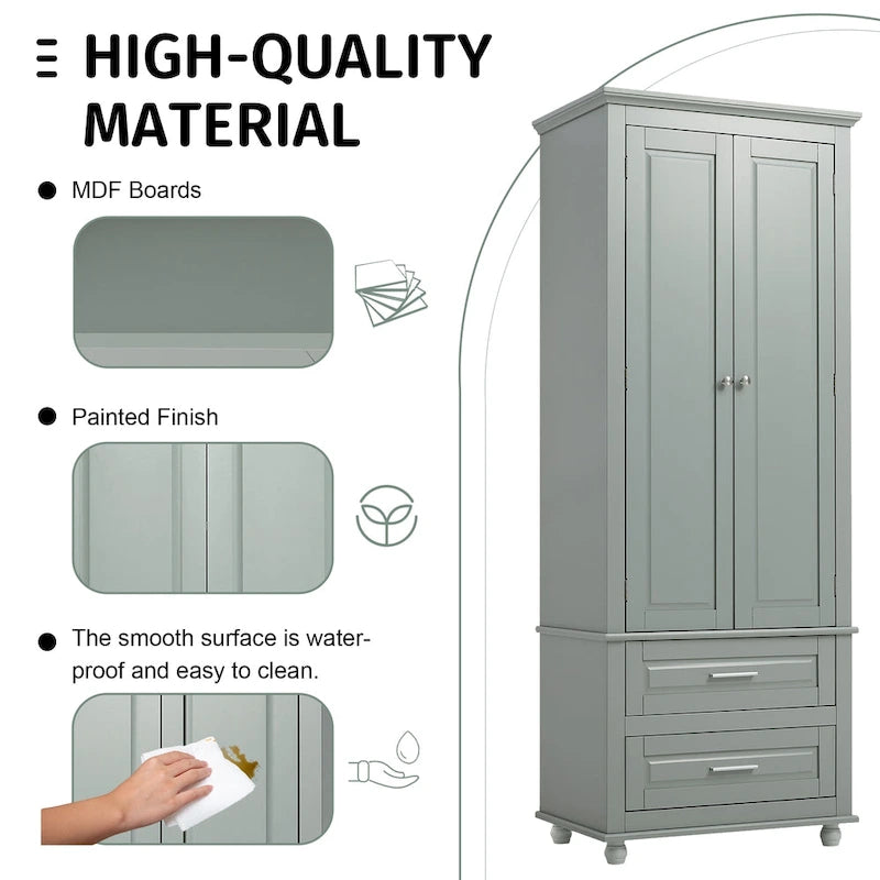 Meuble de rangement haut gris/blanc avec 2 tiroirs et une étagère réglable