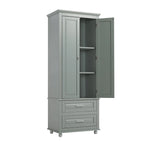 Meuble de rangement haut gris/blanc avec 2 tiroirs et une étagère réglable