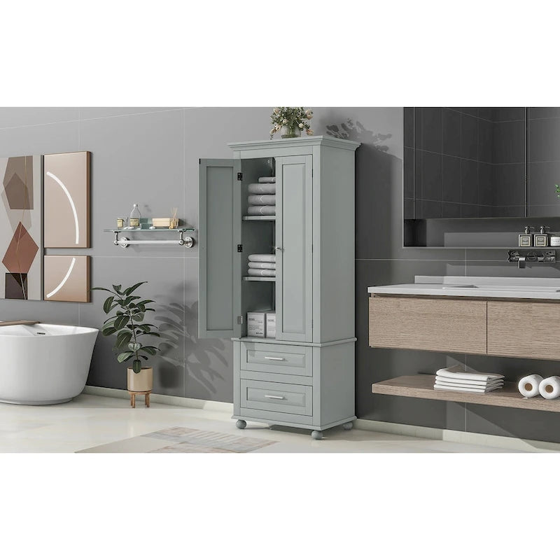 Meuble de rangement haut gris/blanc avec 2 tiroirs et une étagère réglable