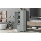 Meuble de rangement haut gris/blanc avec 2 tiroirs et une étagère réglable