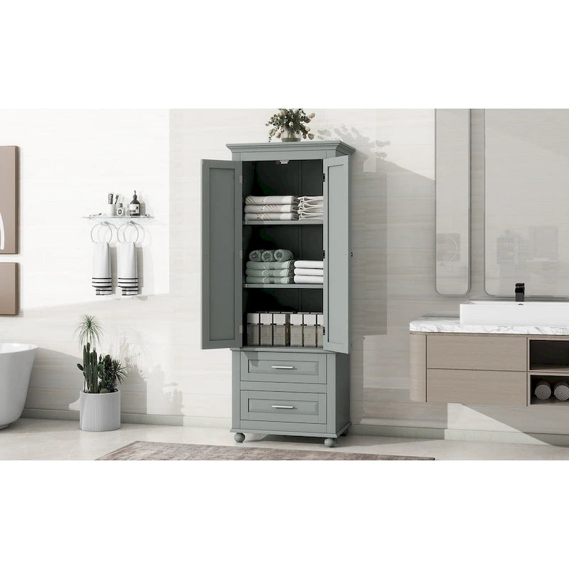 Meuble de rangement haut gris/blanc avec 2 tiroirs et une étagère réglable