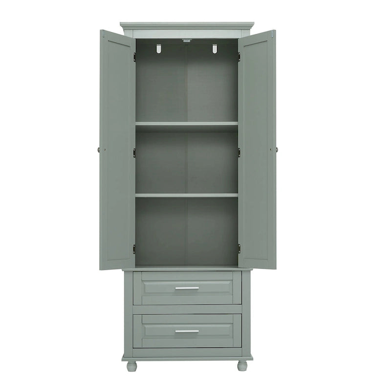 Meuble de rangement haut gris/blanc avec 2 tiroirs et une étagère réglable