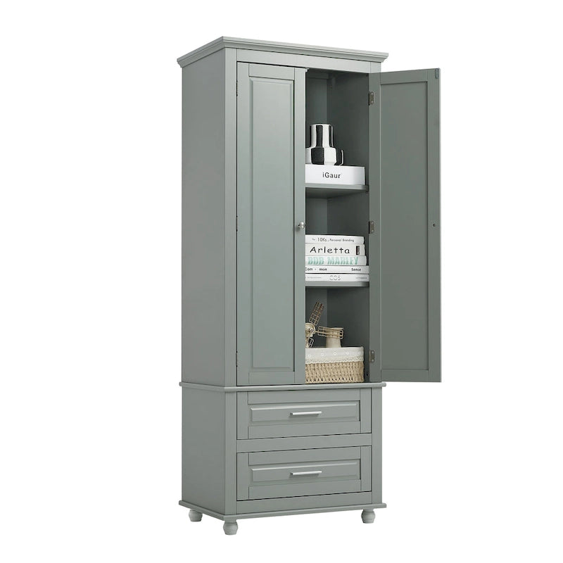 Meuble de rangement haut gris/blanc avec 2 tiroirs et une étagère réglable