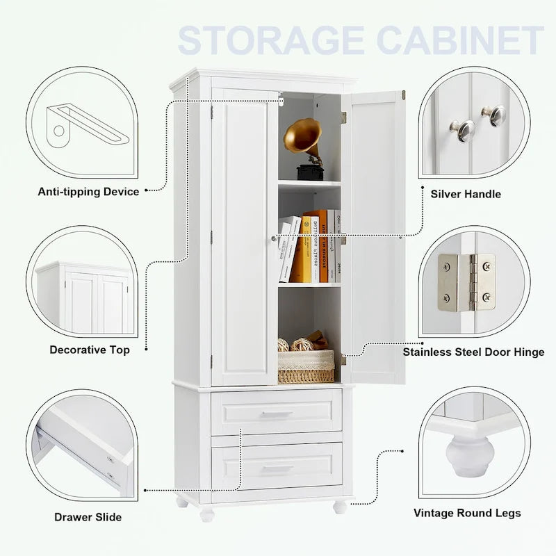 Meuble de rangement haut gris/blanc avec 2 tiroirs et une étagère réglable