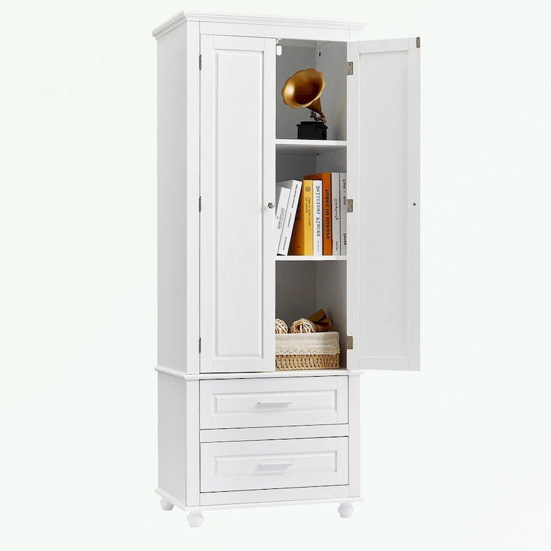 Meuble de rangement haut gris/blanc avec 2 tiroirs et une étagère réglable