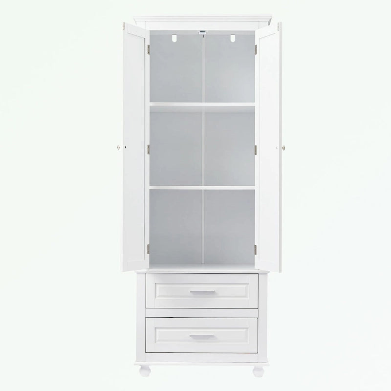 Meuble de rangement haut gris/blanc avec 2 tiroirs et une étagère réglable