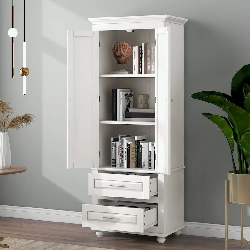 Meuble de rangement haut gris/blanc avec 2 tiroirs et une étagère réglable