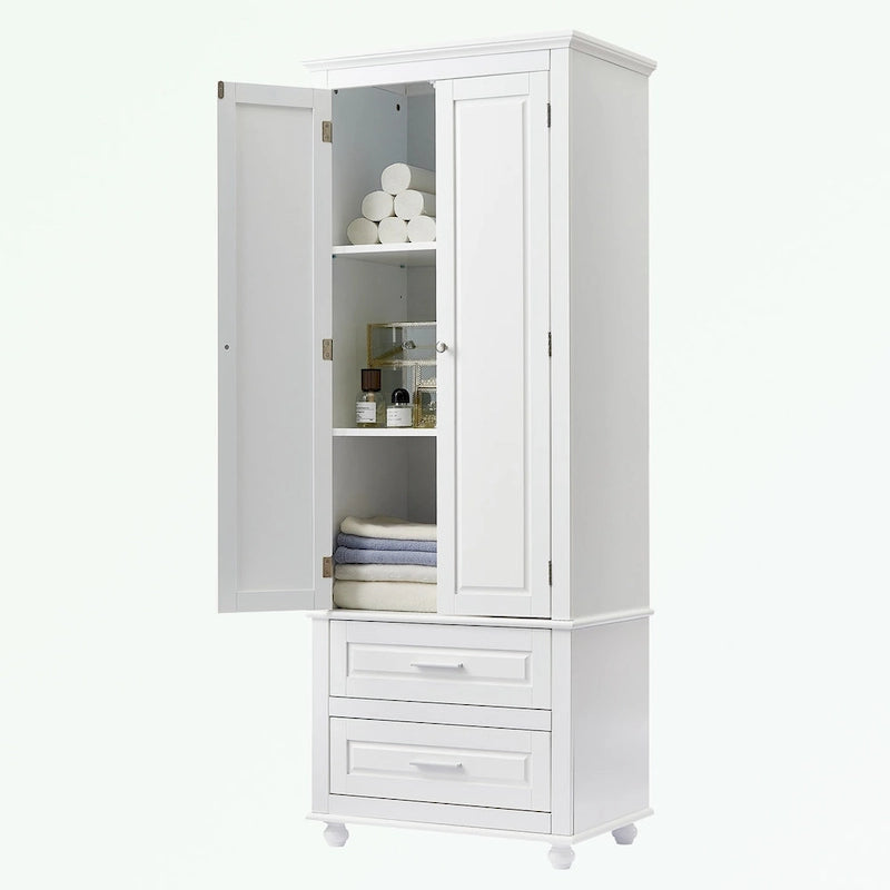 Meuble de rangement haut gris/blanc avec 2 tiroirs et une étagère réglable