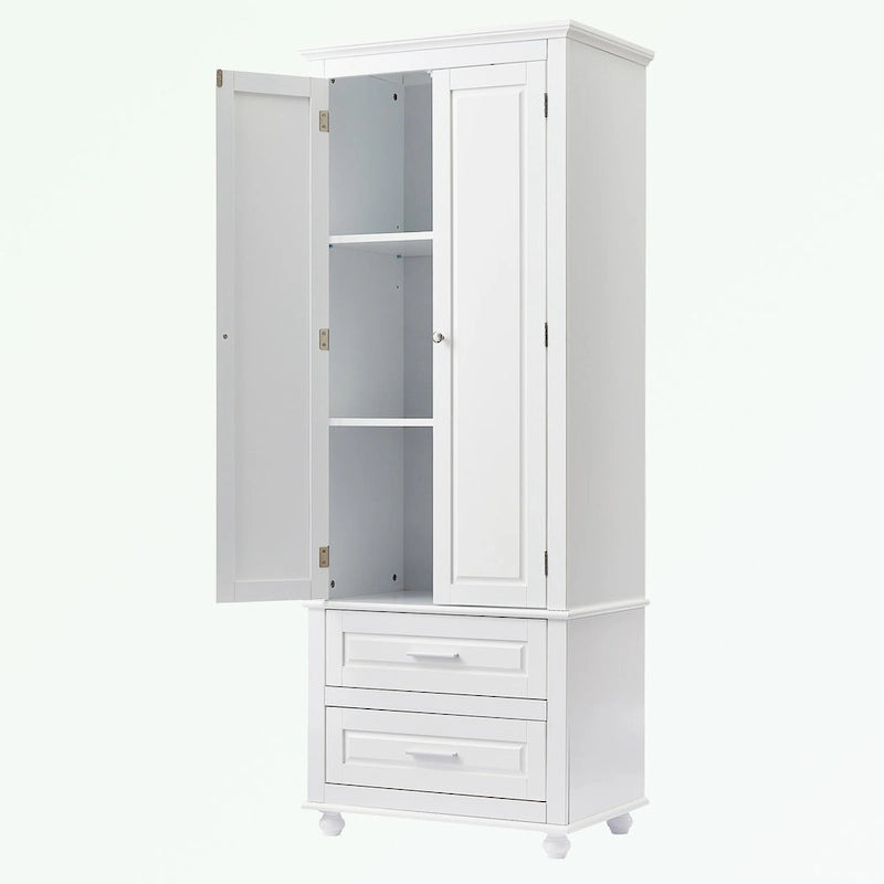 Meuble de rangement haut gris/blanc avec 2 tiroirs et une étagère réglable