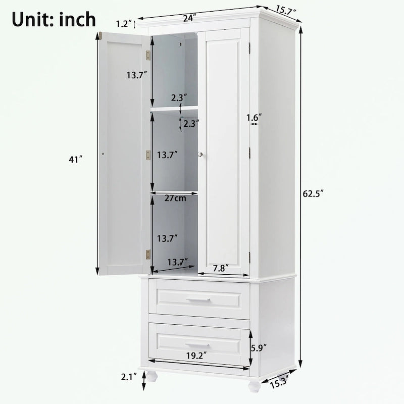 Meuble de rangement haut gris/blanc avec 2 tiroirs et une étagère réglable