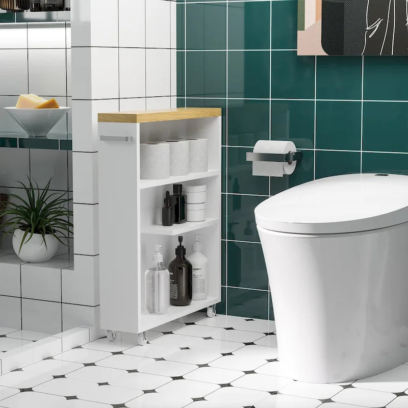 Meuble de Rangement Fin de Salle de Bain à Roulettes
