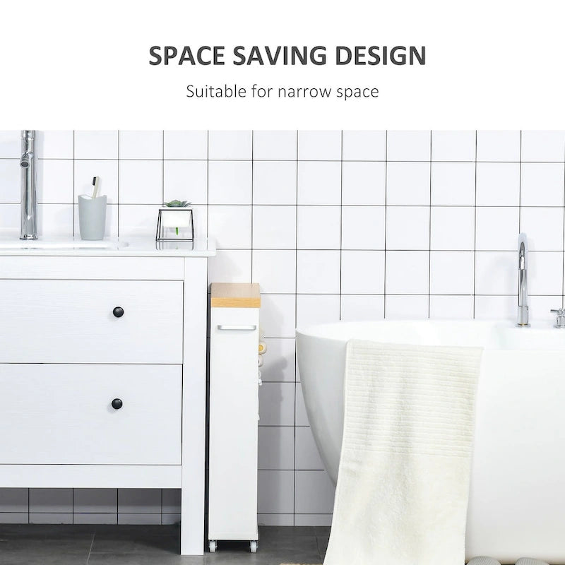 Meuble de Rangement Fin de Salle de Bain à Roulettes