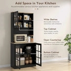 Armoire de cuisine autoportante noire de 183 cm, porte vitrée, simple