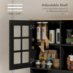 Armoire de cuisine autoportante noire de 183 cm, porte vitrée, simple