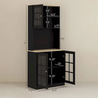 Armoire de cuisine autoportante noire de 183 cm, porte vitrée, simple