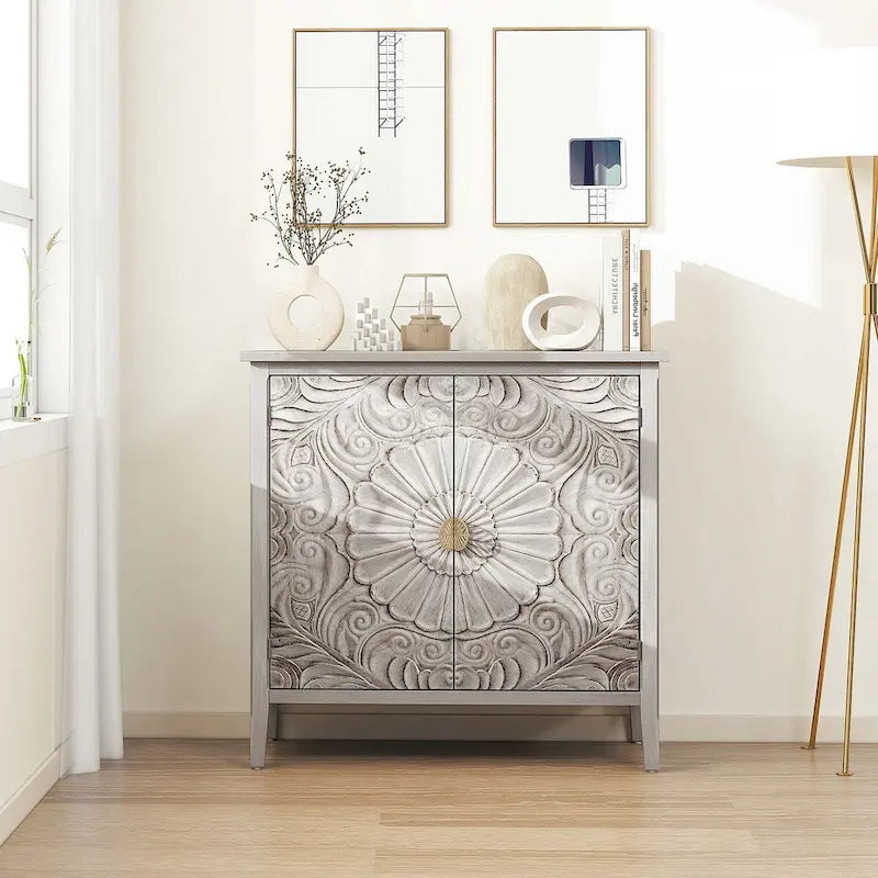 Buffet gris clair avec étagère réglable, plateau en MDF