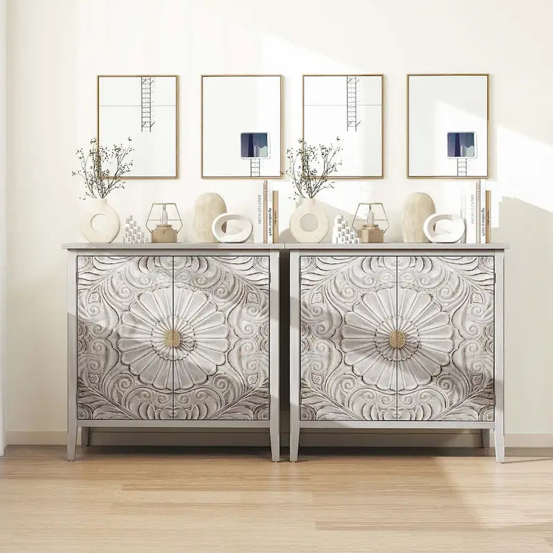 Buffet gris clair avec étagère réglable, plateau en MDF