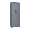 Armoire de rangement verrouillable en acier gris / gris et blanc, organisateur haut pour balais et outils