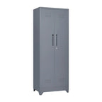 Armoire de rangement verrouillable en acier gris / gris et blanc, organisateur haut pour balais et outils