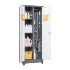 Armoire de rangement verrouillable en acier gris / gris et blanc, organisateur haut pour balais et outils