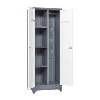 Armoire de rangement verrouillable en acier gris / gris et blanc, organisateur haut pour balais et outils