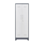 Armoire de rangement verrouillable en acier gris / gris et blanc, organisateur haut pour balais et outils