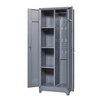 Armoire de rangement verrouillable en acier gris / gris et blanc, organisateur haut pour balais et outils