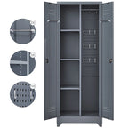 Armoire de rangement verrouillable en acier gris / gris et blanc, organisateur haut pour balais et outils