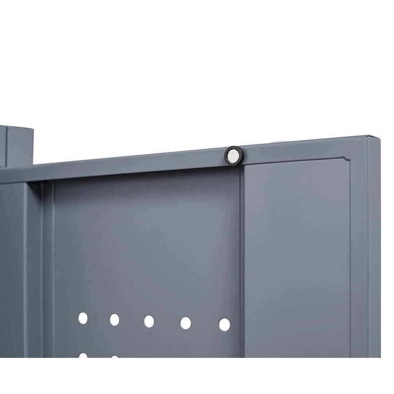 Armoire de rangement verrouillable en acier gris / gris et blanc, organisateur haut pour balais et outils