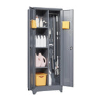 Armoire de rangement verrouillable en acier gris / gris et blanc, organisateur haut pour balais et outils