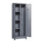 Armoire de rangement verrouillable en acier gris / gris et blanc, organisateur haut pour balais et outils