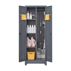 Armoire de rangement verrouillable en acier gris / gris et blanc, organisateur haut pour balais et outils