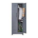Armoire de rangement verrouillable en acier gris / gris et blanc, organisateur haut pour balais et outils