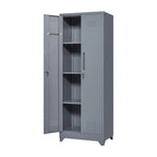 Armoire de rangement verrouillable en acier gris / gris et blanc, organisateur haut pour balais et outils