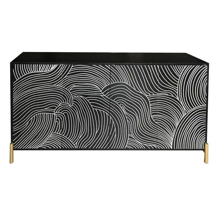 Bahut buffet sculpté noir à 4 portes pour le salon
