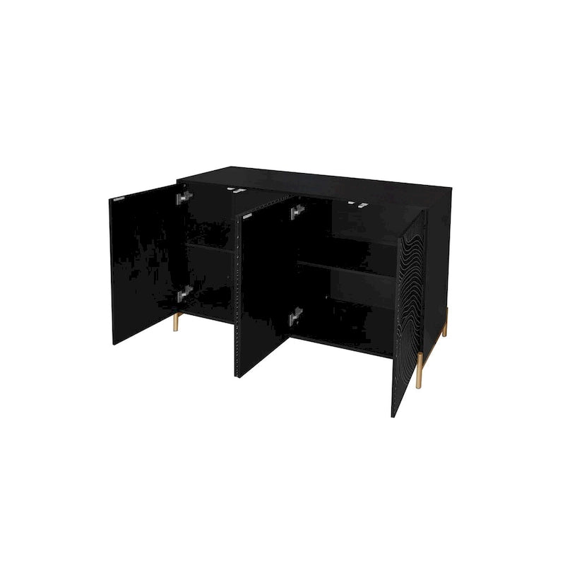 Bahut buffet sculpté noir à 4 portes pour le salon