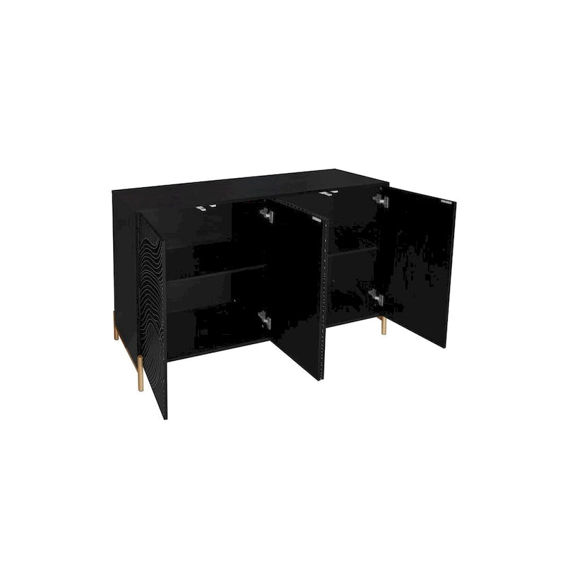 Bahut buffet sculpté noir à 4 portes pour le salon