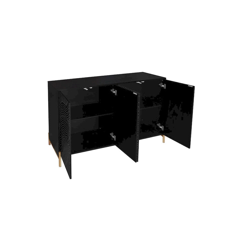 Bahut buffet sculpté noir à 4 portes pour le salon