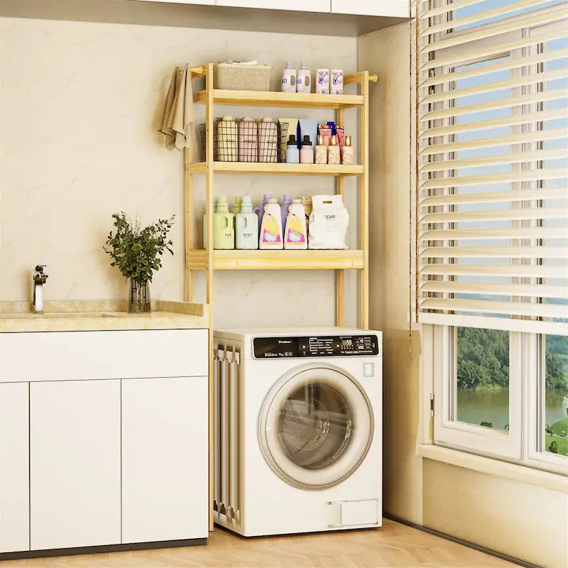 Étagère de rangement de toilette moderne en bambou et bois naturel, 3 niveaux, montage par 1 personne