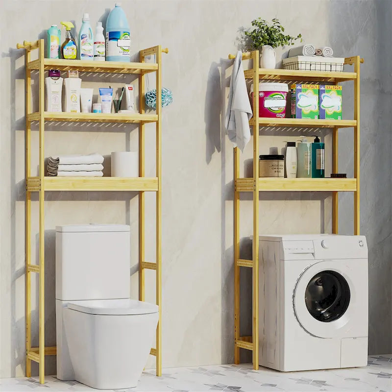 Étagère de rangement de toilette moderne en bambou et bois naturel, 3 niveaux, montage par 1 personne