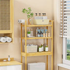 Étagère de rangement de toilette moderne en bambou et bois naturel, 3 niveaux, montage par 1 personne