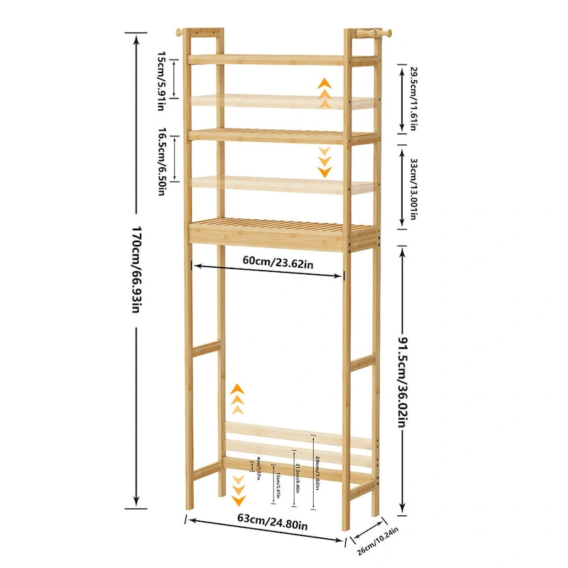 Étagère de rangement de toilette moderne en bambou et bois naturel, 3 niveaux, montage par 1 personne