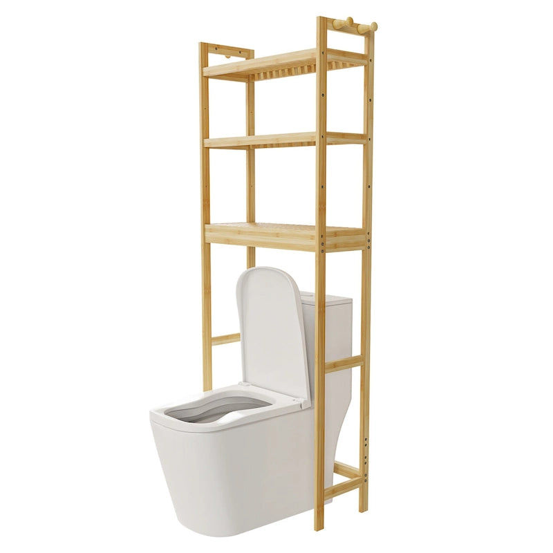 Étagère de rangement de toilette moderne en bambou et bois naturel, 3 niveaux, montage par 1 personne